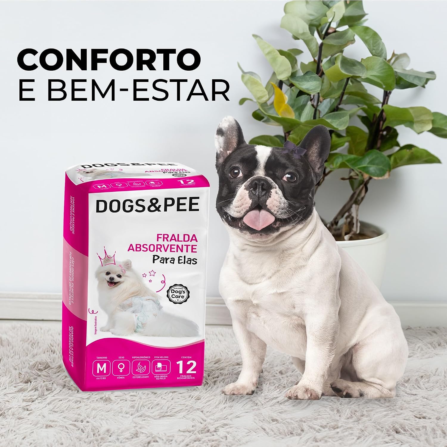 DOG’S CARE Dogs&Pee Fralda Descartável Para Cães Fêmeas de 6 a 13kg - Fralda Absorvente Para Cachorros Idosos e Filhotes - Tamanho M - 12 Unidades - Imagem 2