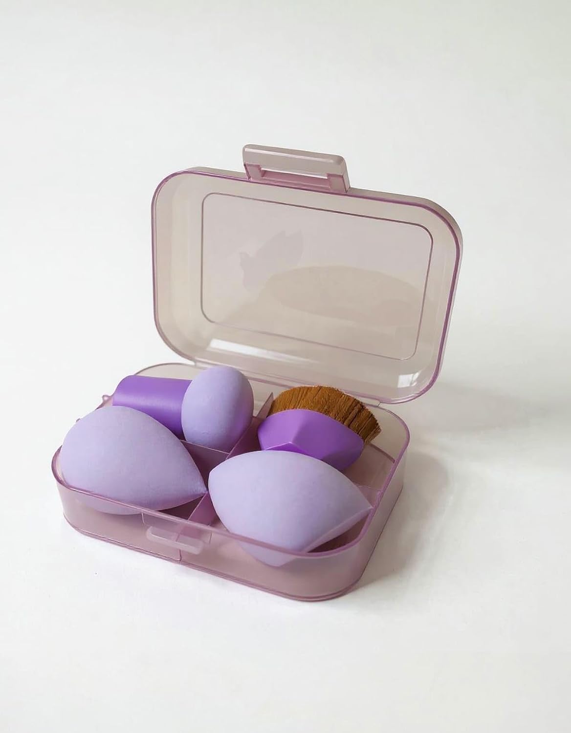 Kit Esponja de Maquiagem Hexagonal com Estojo, Pincel Maquiagem Hexagonal Magico Kabuki, Chanfrada, Esponja Gota e Esponja Cogumelo (Roxo)