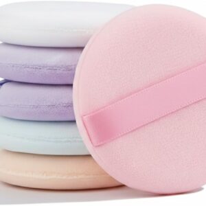 Kit Profissional de Puffs Aveludados para Maquiagem, 5 Unidades em Cores Pastéis, Aplicador de Base e Pó com Alça de Cetim, Design Circular