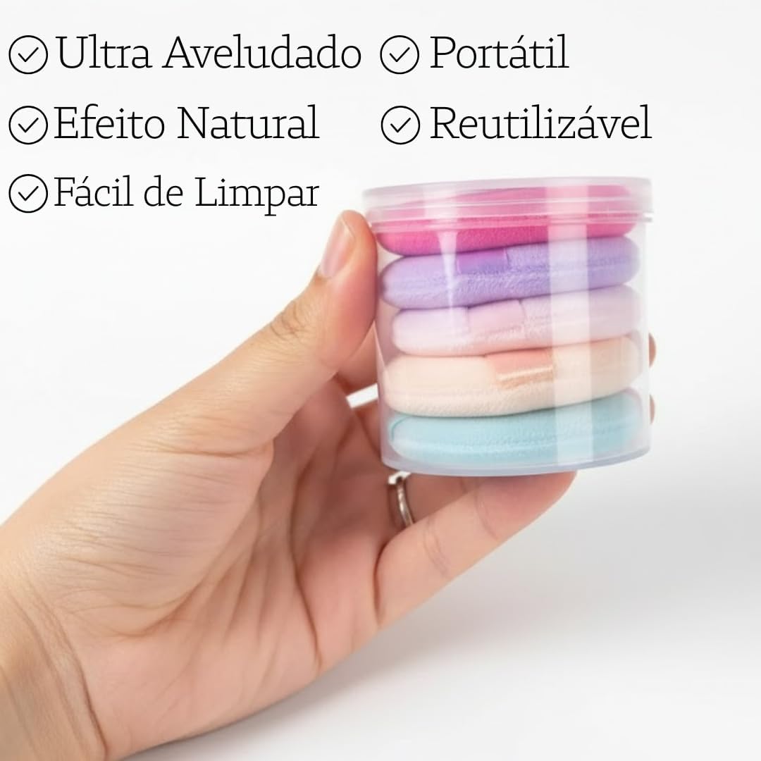 Kit Profissional de Puffs Aveludados para Maquiagem, 5 Unidades em Cores Pastéis, Aplicador de Base e Pó com Alça de Cetim, Design Circular - Imagem 4