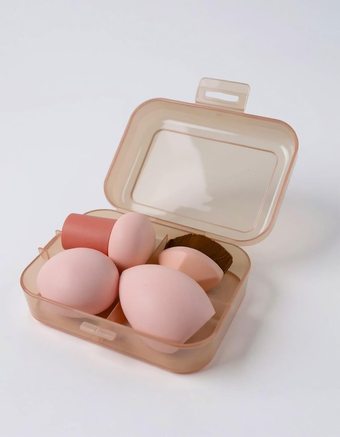 Kit Esponja de Maquiagem Hexagonal com Estojo, Pincel Maquiagem Hexagonal Magico Kabuki, Chanfrada, Esponja Gota e Esponja Cogumelo (Rosa)