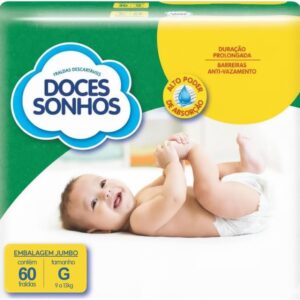 Fralda Descartável Infantil Doces Sonhos Supersec Fita Diurna Pacote Mega (G – 9 a 13 kg)
