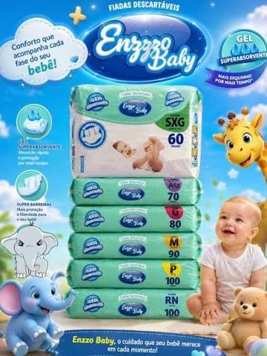 Fralda Descartável Infantil Bebê Pacote Hiper Enzzo Baby (G: 80 Fraldas) - Imagem 2