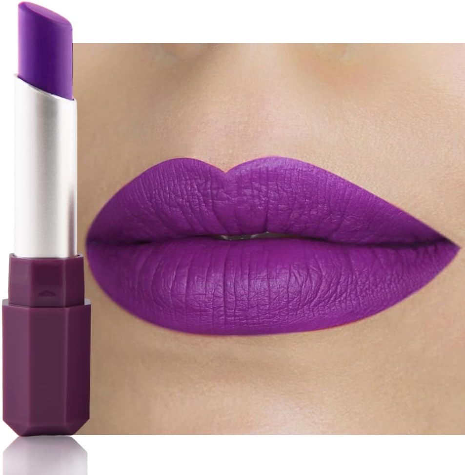 Batom Metálico Fosco Violeta Vívido Para Mulheres, Lápis Labial E Bastão De Tinta Facial, Roxo Longa Duração À Prova D'Água, Fácil Aplicar, Brilho Cobertura Total, Maquiagem Festa Aniversário