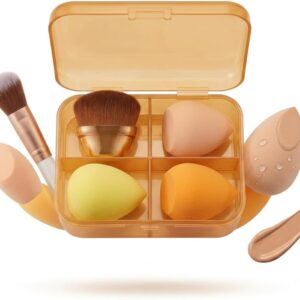 Kit Maquiagem 4 Peças: 3 Esponjas de Maquiagem + 1 Pincel Kabuki Mini
