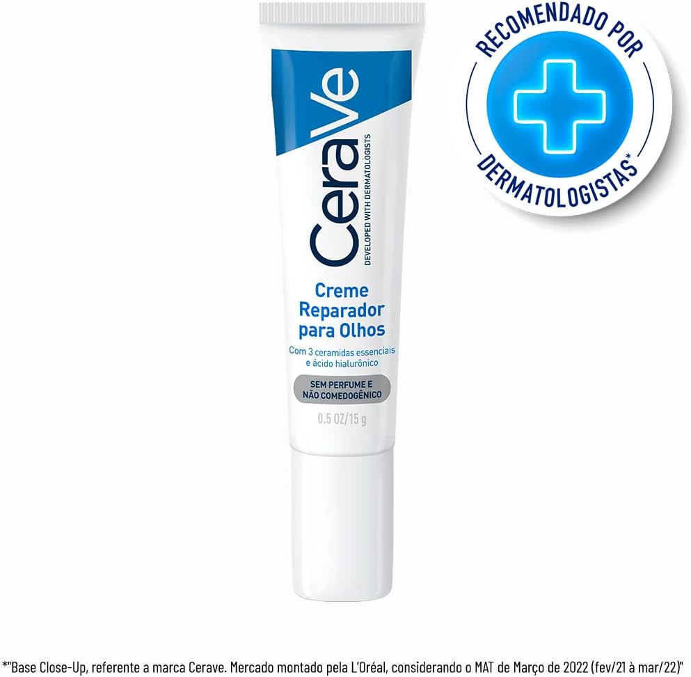 CeraVe Creme Reparador para Olhos, com 3 Ceramidas Essenciais e Ácido Hialurônico, Hidrata e Restaura a Barreira Protetora, Reduz Olheiras e Bolsas, Sem Perfume e Não Comedogênico, 15g - Imagem 2