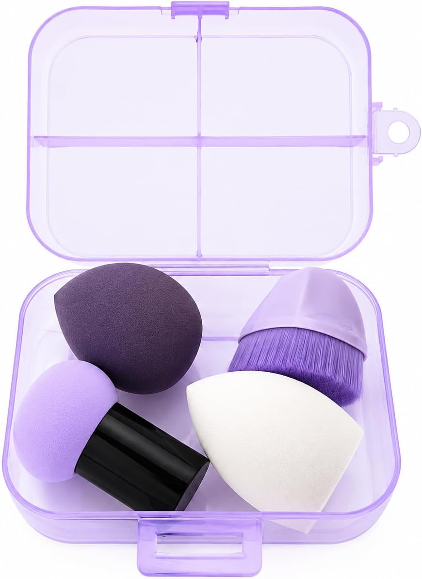 Kit de Esponjas e Pincel de Maquiagem com Estojo 4 Peças