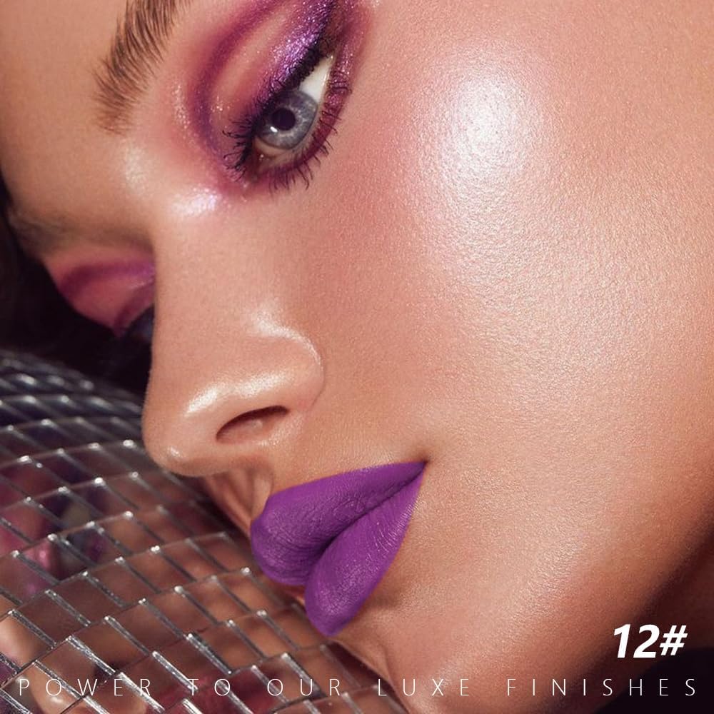 Batom Metálico Fosco Violeta Vívido Para Mulheres, Lápis Labial E Bastão De Tinta Facial, Roxo Longa Duração À Prova D'Água, Fácil Aplicar, Brilho Cobertura Total, Maquiagem Festa Aniversário - Imagem 2