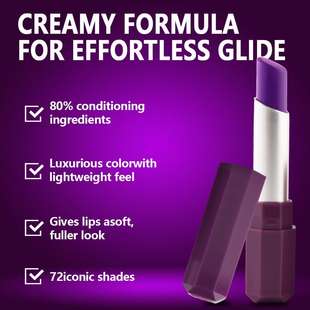 Batom Metálico Fosco Violeta Vívido Para Mulheres, Lápis Labial E Bastão De Tinta Facial, Roxo Longa Duração À Prova D'Água, Fácil Aplicar, Brilho Cobertura Total, Maquiagem Festa Aniversário - Imagem 4