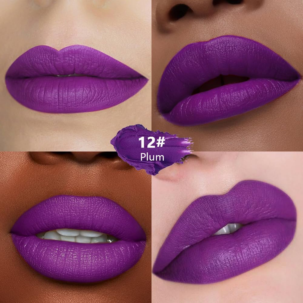 Batom Metálico Fosco Violeta Vívido Para Mulheres, Lápis Labial E Bastão De Tinta Facial, Roxo Longa Duração À Prova D'Água, Fácil Aplicar, Brilho Cobertura Total, Maquiagem Festa Aniversário - Imagem 3
