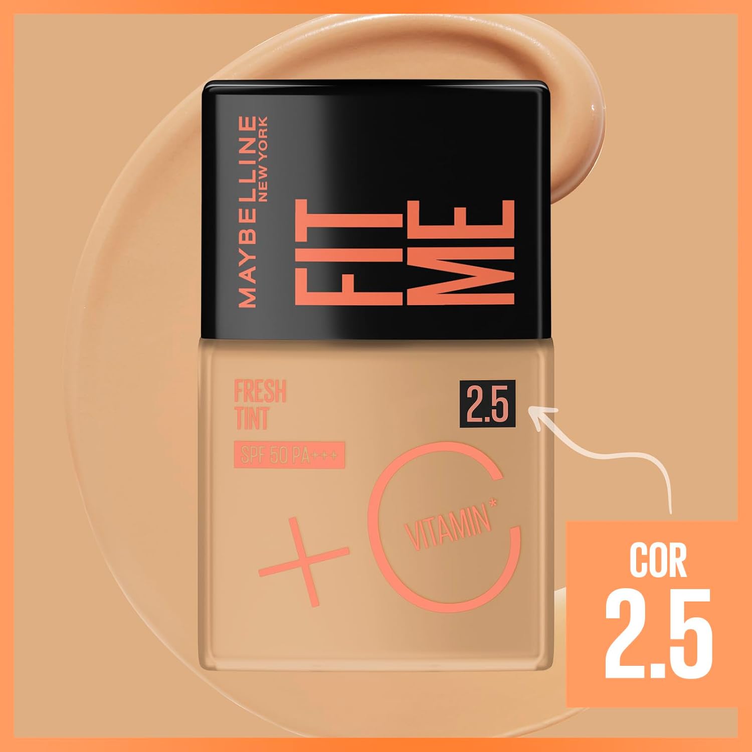 Maybelline NY Fit Me Fresh Tint Base Líquida, Proporciona Efeito Glow Natural, Controla a Oleosidade e Uniformiza a Pele com Vitamina C e FPS 50, Cor 2.5, 30ml - Imagem 6