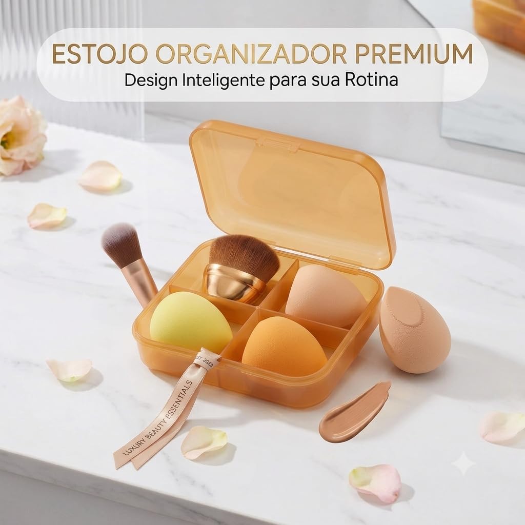 Kit Maquiagem 4 Peças: 3 Esponjas de Maquiagem + 1 Pincel Kabuki Mini - Imagem 3