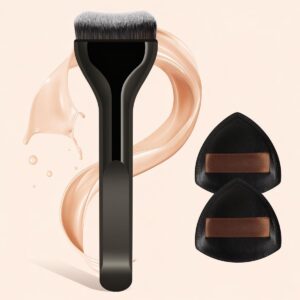 Conjunto de maquiagem fofa de 3 peças com sopro macio, multiuso para blush, sombra e pó fixador, adequado para viagens (preto)