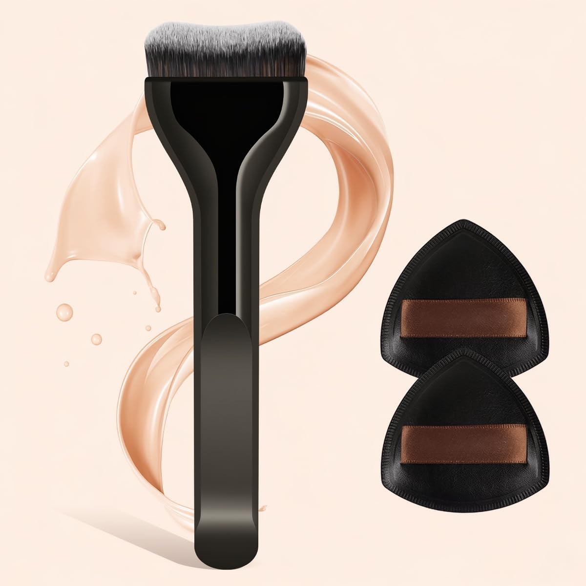 Conjunto de maquiagem fofa de 3 peças com sopro macio, multiuso para blush, sombra e pó fixador, adequado para viagens (preto)