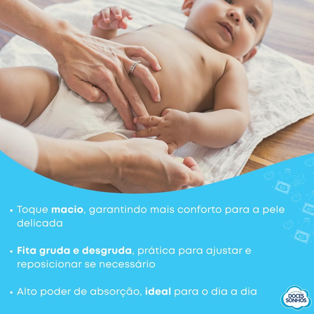 Fralda Descartável Infantil Doces Sonhos Supersec Fita Diurna Pacote Mega (G – 9 a 13 kg) - Imagem 3