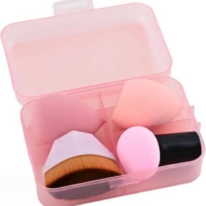 Kit Pincéis e Esponjas para Maquiagem Profissional com Estojo – 1 Pincel Kabuki Hexagonal, 1 Esponja Cogumelo, 2 Esponjas Gota 3D – Aplicação de Base, Corretivo, Contorno, Pó, Blush e Iluminador