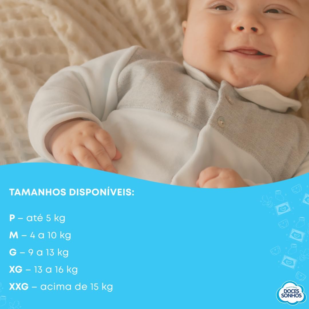 Fralda Descartável Infantil Doces Sonhos Supersec Fita Diurna Pacote Mega (G – 9 a 13 kg) - Imagem 4
