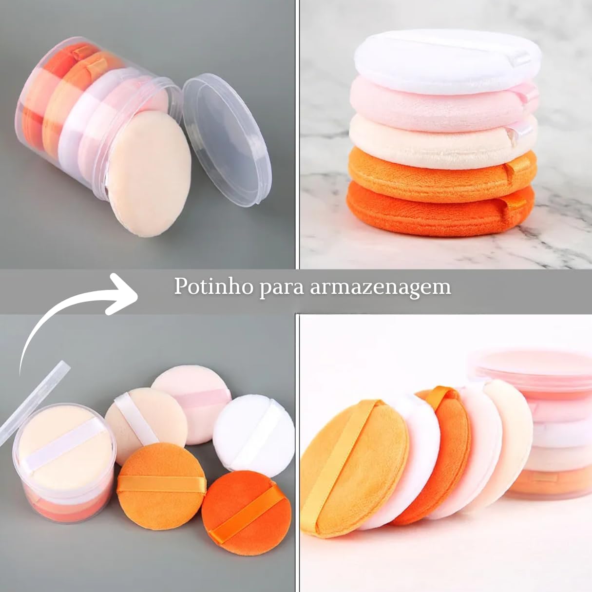 Kit Profissional de Puffs Aveludados para Maquiagem, 5 Unidades em Cores Pastéis, Aplicador de Base e Pó com Alça de Cetim, Design Circular - Imagem 3
