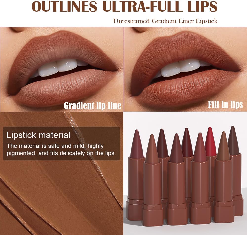 Lápis delineador labial fosco gradiente marrom quente, delineador labial com efeito ombré, para mulheres, lápis de batom à prova d'água de longa duração, à prova de manchas, 01# - Imagem 6