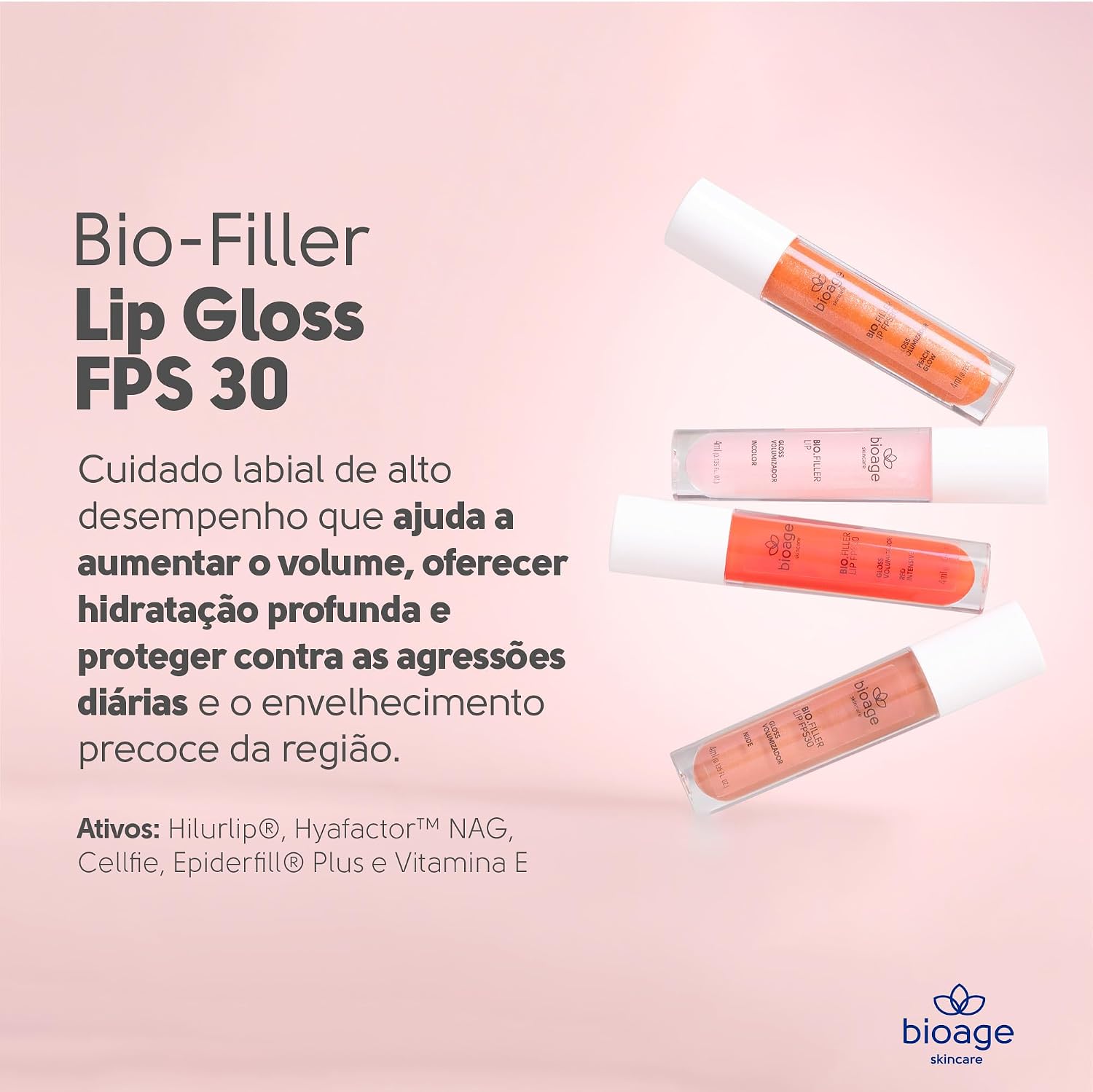 Bioage Gloss Labial Bio-Filler Lip FPS 30 Cor Red com Nutrição Biotecnológica e Efeito Volumizador - Imagem 3