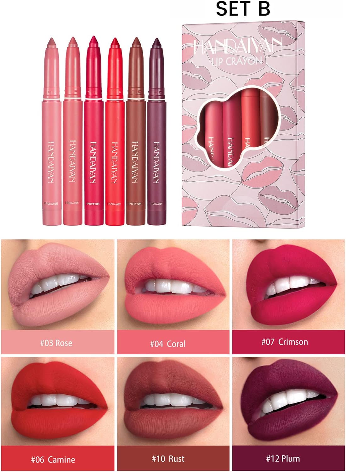 Conjunto de lápis labial de 6 cores à prova d'água delineador de lábios mate caneta batom - Imagem 9