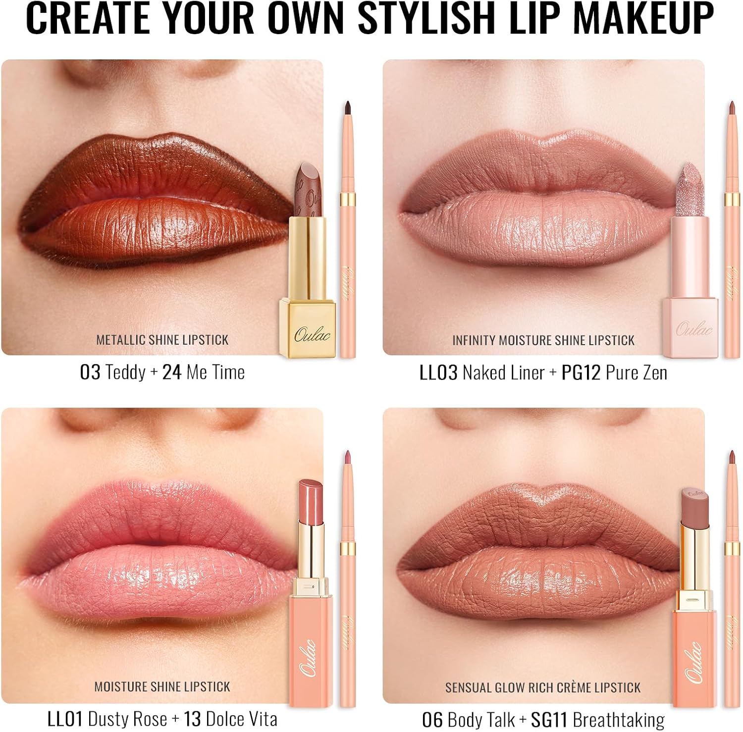 Oulac Lápis delineador labial marrom, giz de cera lipliner retrátil à prova d'água, suave, de longa duração e à prova d'água, contorno de seus lábios, beleza vegana, 06 Body Talk - Imagem 5