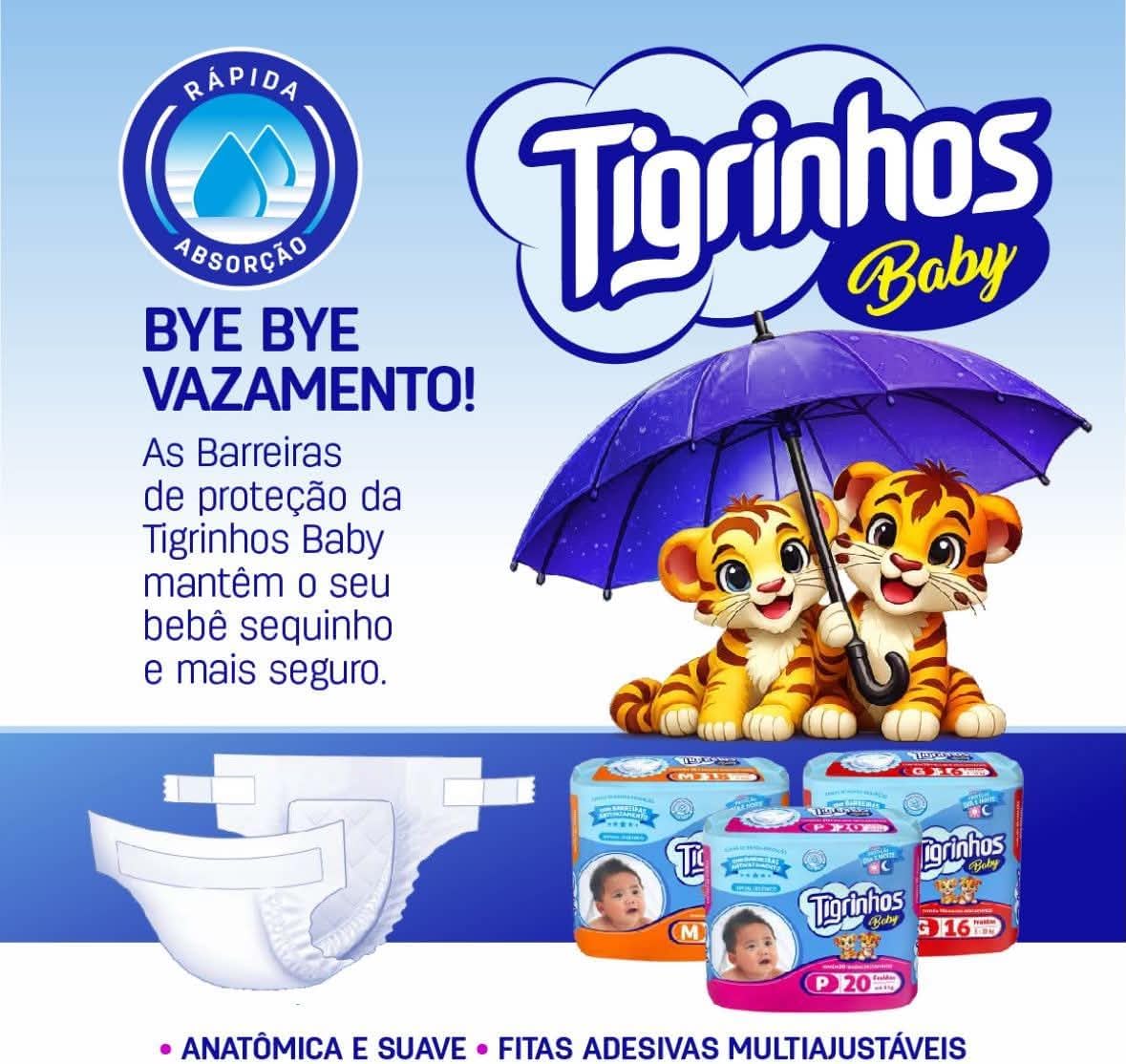 Tigrinhos Baby Fralda Descartável Infantil Proteção Dia e Noite, Tamanho G, Pacote Regular com 16 Unidades (Grande) (Grande) - Imagem 3