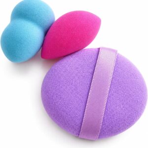 Kit com 3 Esponjas de Maquiagem para Base e Pó | 2 mini + Puff | Aplicação Uniforme e Acabamento Natural | Para Base, Corretivo e Pó