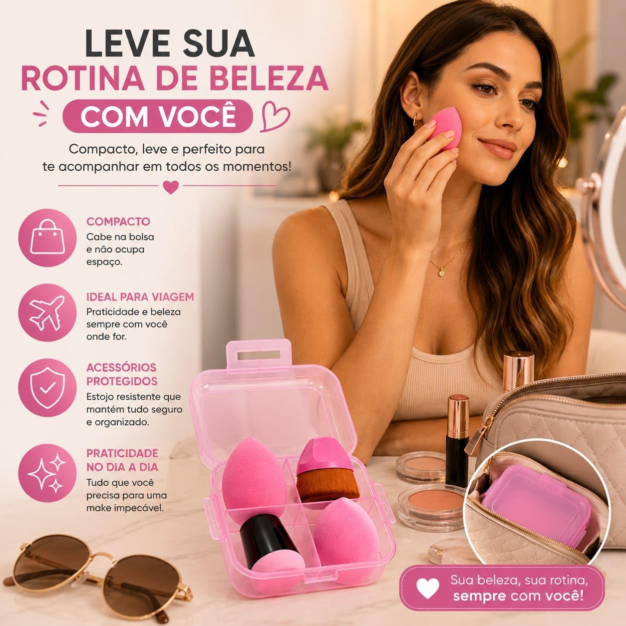 Kit de Esponjas e Pincel de Maquiagem com Estojo 4 Peças - Imagem 6