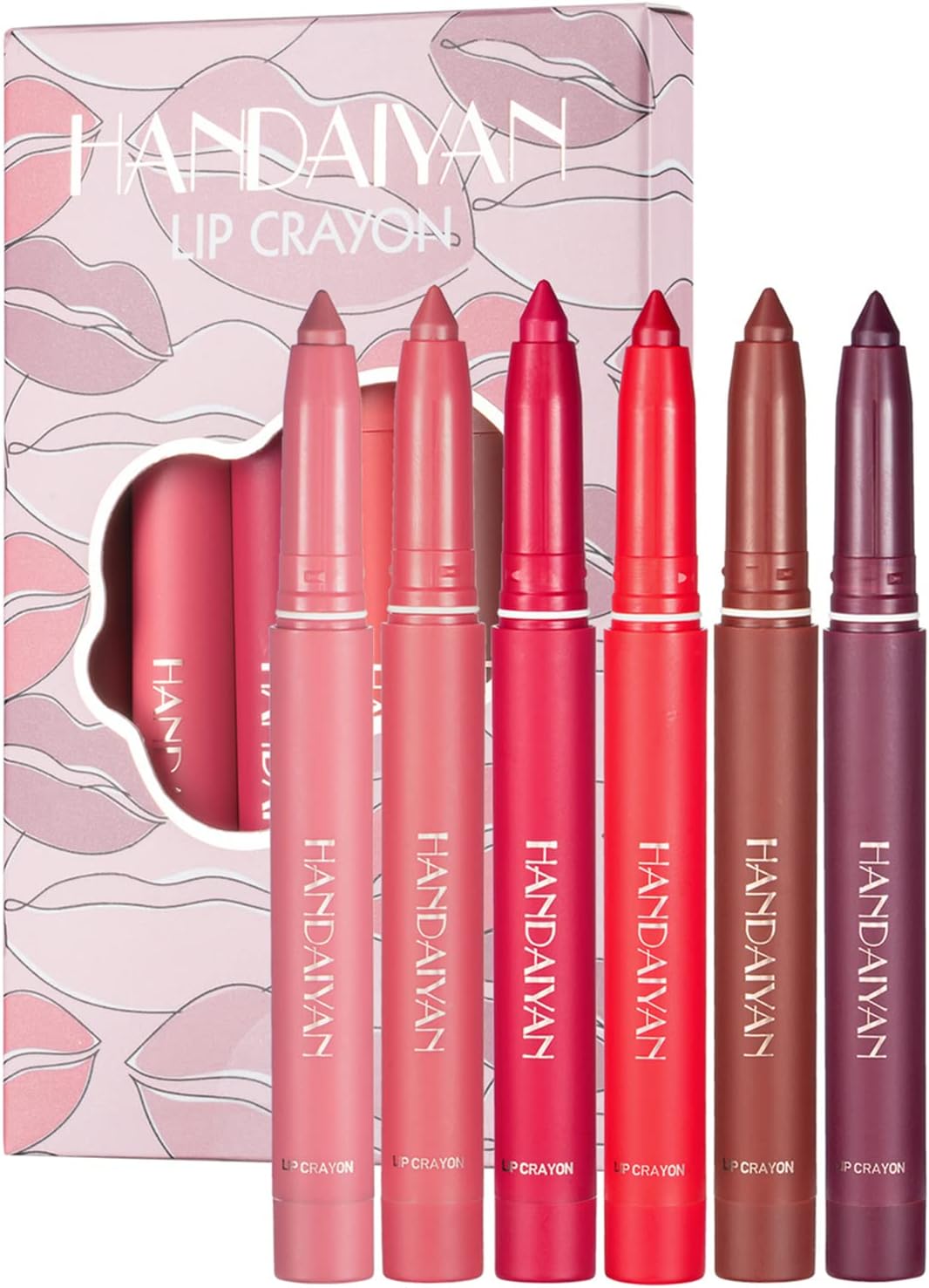 Conjunto de lápis labial de 6 cores à prova d'água delineador de lábios mate caneta batom