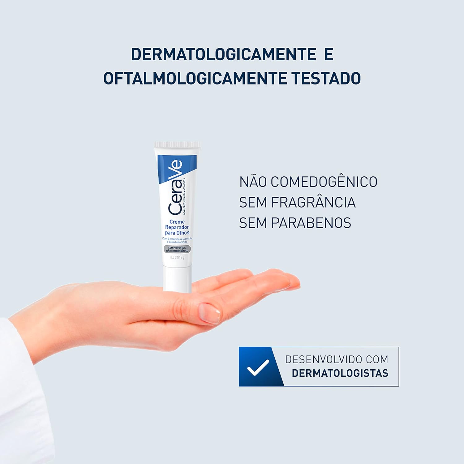 CeraVe Creme Reparador para Olhos, com 3 Ceramidas Essenciais e Ácido Hialurônico, Hidrata e Restaura a Barreira Protetora, Reduz Olheiras e Bolsas, Sem Perfume e Não Comedogênico, 15g - Imagem 4
