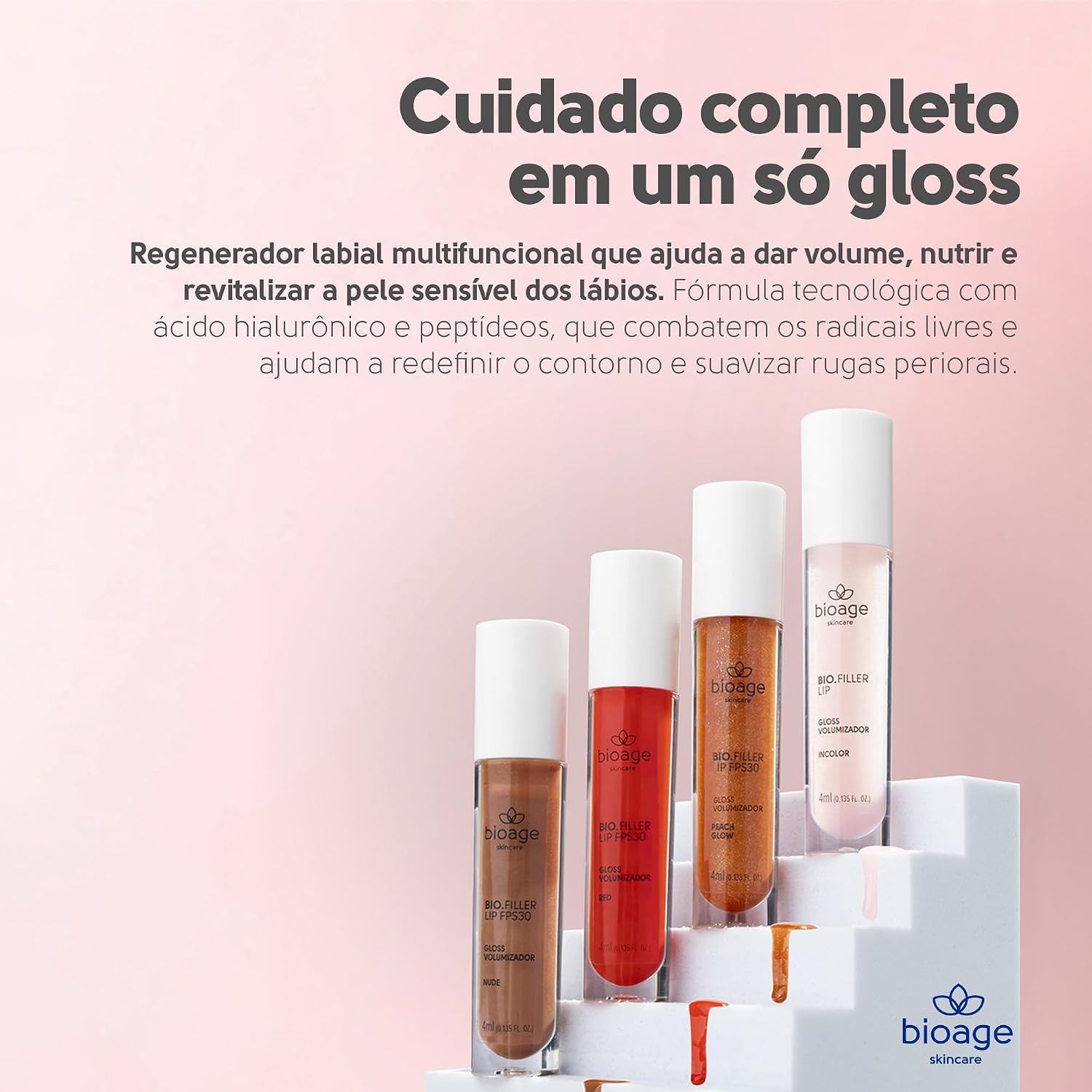 Bioage Gloss Labial Bio-Filler Lip FPS 30 Cor Red com Nutrição Biotecnológica e Efeito Volumizador - Imagem 6