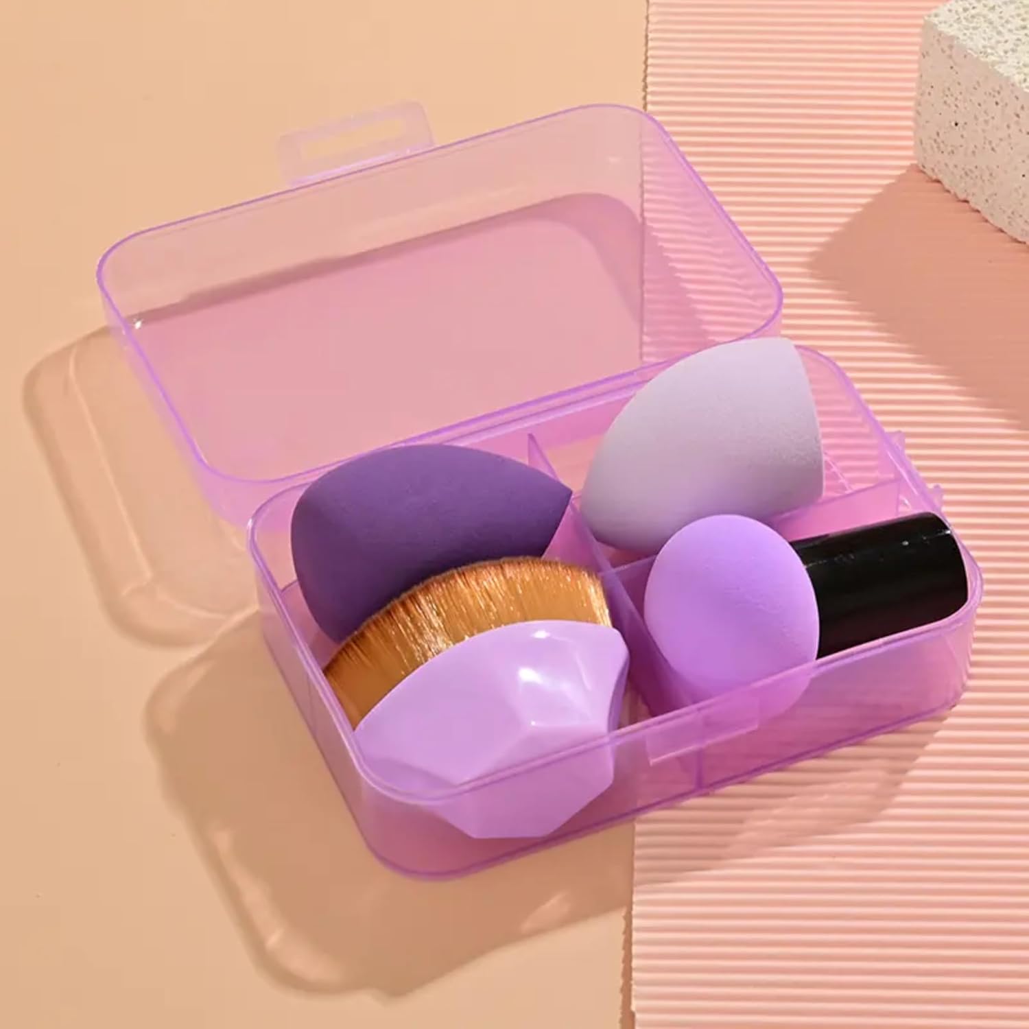 Kit Pincéis e Esponjas para Maquiagem Profissional com Estojo – 1 Pincel Kabuki Hexagonal, 1 Esponja Cogumelo, 2 Esponjas Gota 3D – Aplicação de Base, Corretivo, Contorno, Pó, Blush e Iluminador - Imagem 3