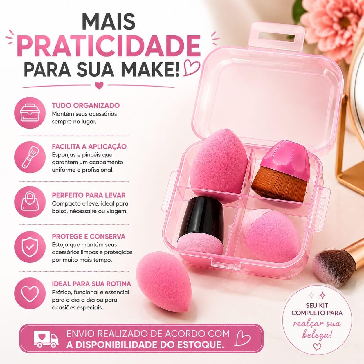 Kit de Esponjas e Pincel de Maquiagem com Estojo 4 Peças - Imagem 4