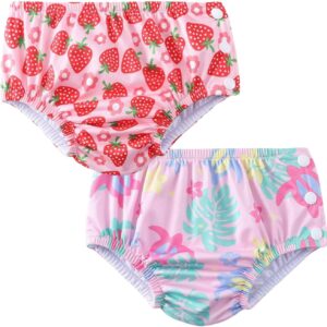 Acqua di Mare kit c/2 Biquini com Fralda Reutilizável de Piscina para Bebê Menina 6 a 24 meses (Moranguinho e Tartarugas, 24 meses)