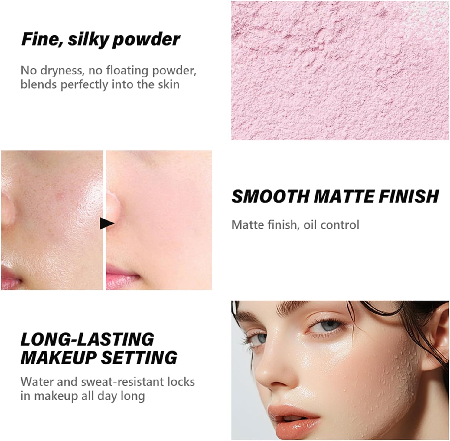 Corlo Pó fixador, fermento em pó solto, acabamento fosco natural controle de óleo (rosa, 20 g) - Imagem 3