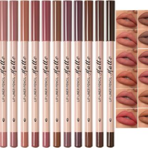 Conjunto de delineador labial fosco de 12 cores, caneta e delineador labial suave e de longa duração para mulheres, lápis labial à prova d'água de alta pigmentação, maquiagem labial natural em