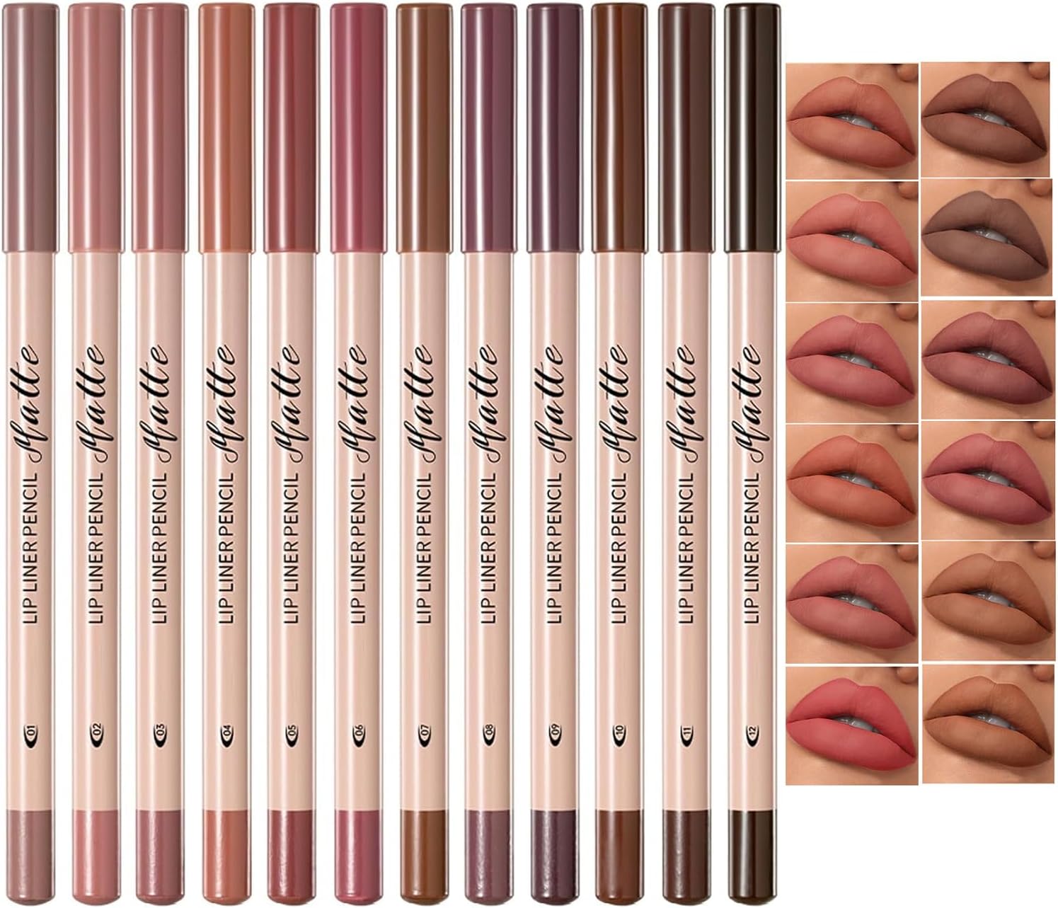 Conjunto de delineador labial fosco de 12 cores, caneta e delineador labial suave e de longa duração para mulheres, lápis labial à prova d'água de alta pigmentação, maquiagem labial natural em