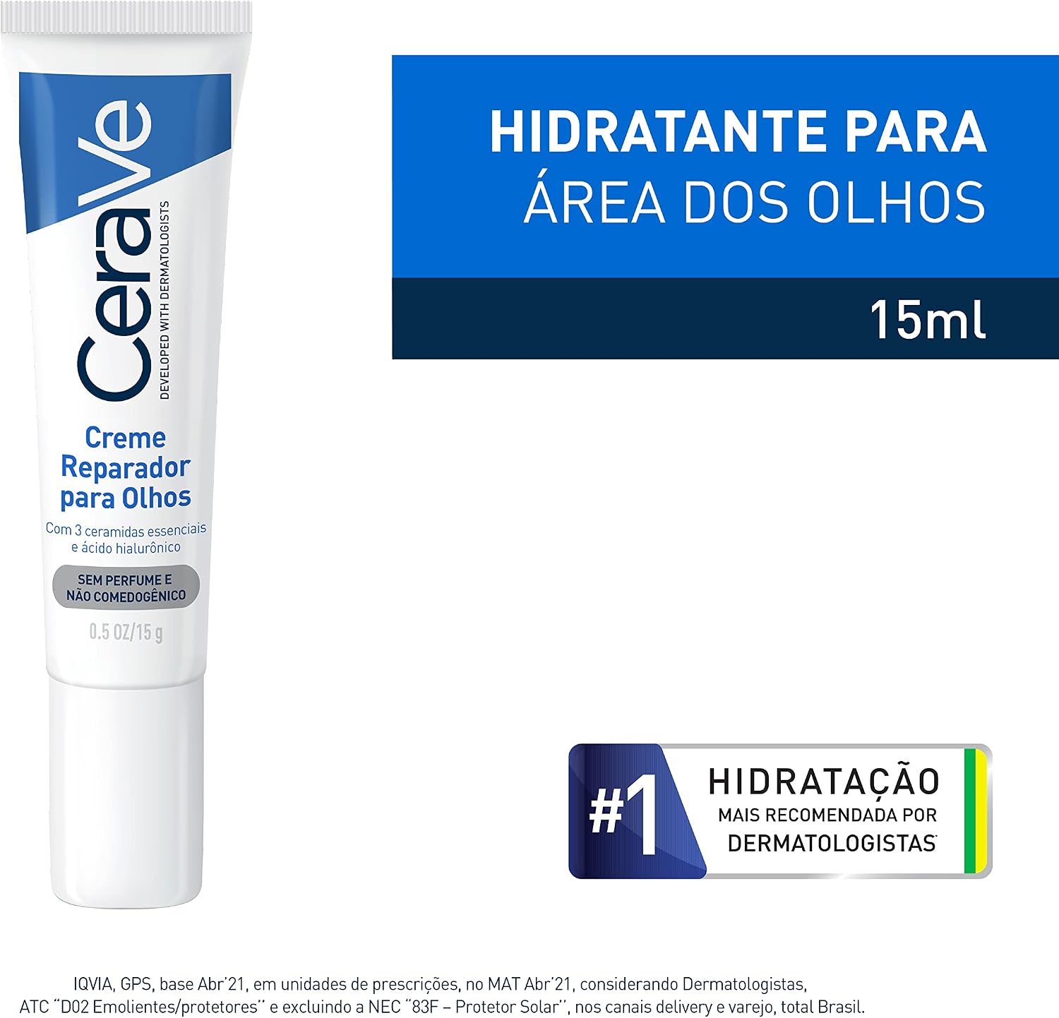CeraVe Creme Reparador para Olhos, com 3 Ceramidas Essenciais e Ácido Hialurônico, Hidrata e Restaura a Barreira Protetora, Reduz Olheiras e Bolsas, Sem Perfume e Não Comedogênico, 15g - Imagem 3