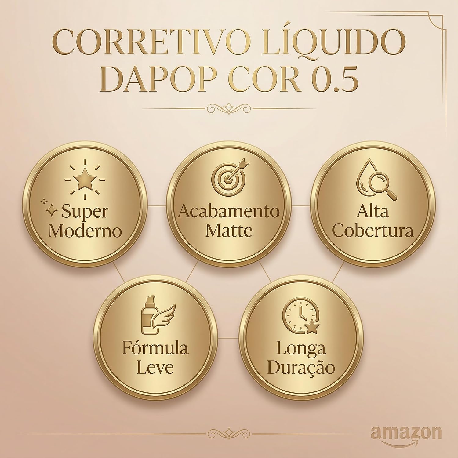 Corretivo Líquido DAPOP - Alta Cobertura Olheiras - Facial Matte Aveludado - Cor 0.5 Pele Clara - Não Craquela, Fácil de Esfumar