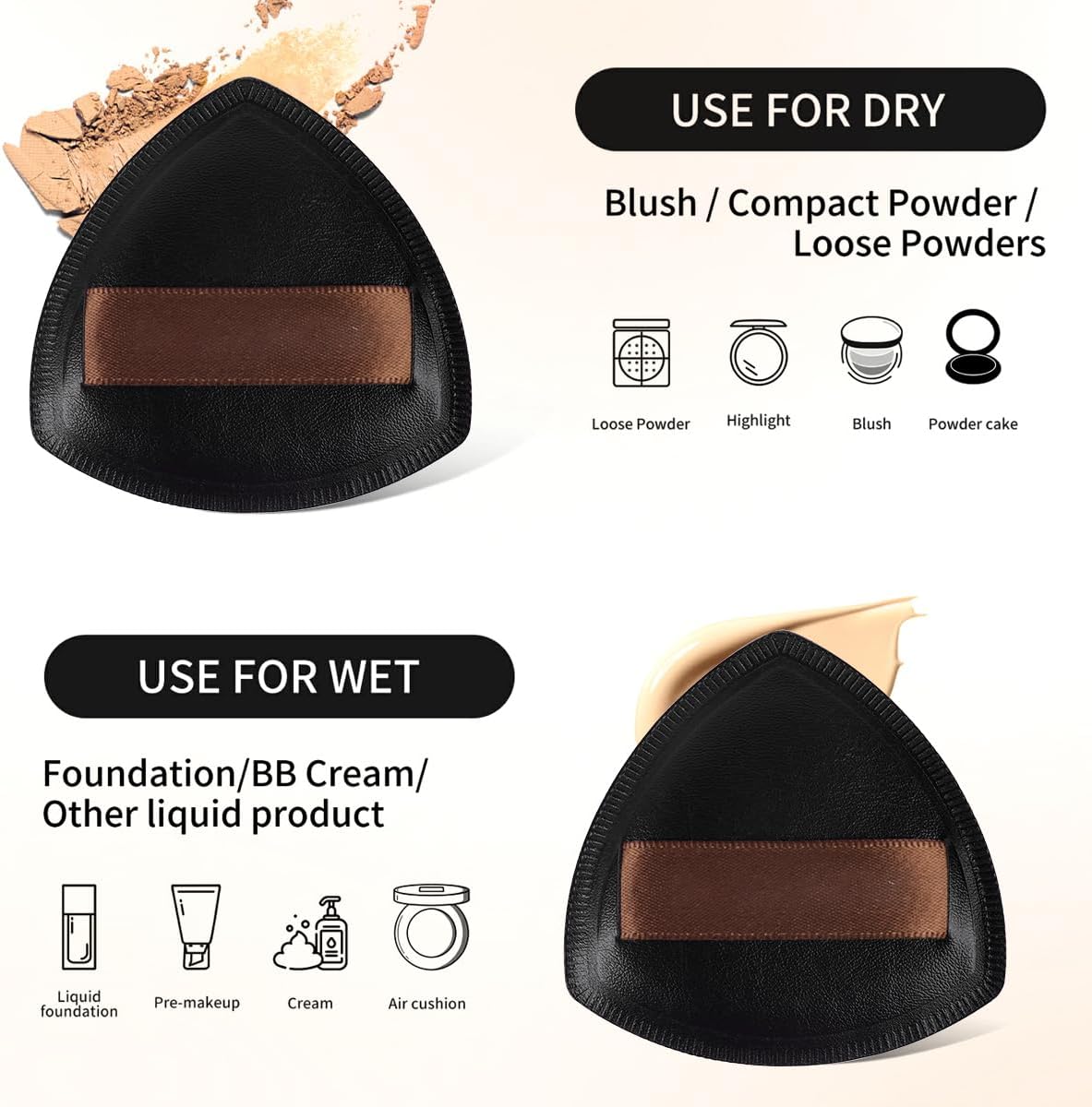 Conjunto de maquiagem fofa de 3 peças com sopro macio, multiuso para blush, sombra e pó fixador, adequado para viagens (preto) - Imagem 4