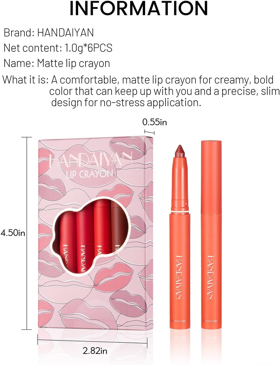 Conjunto de lápis labial de 6 cores à prova d'água delineador de lábios mate caneta batom - Imagem 2