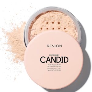 Revlon Pó fixador, maquiagem facial desfocada PhotoReady Candid, antipoluição, leve e respirável, alto pigmento, acabamento natural, 001 universal translúcido, 14,2 g