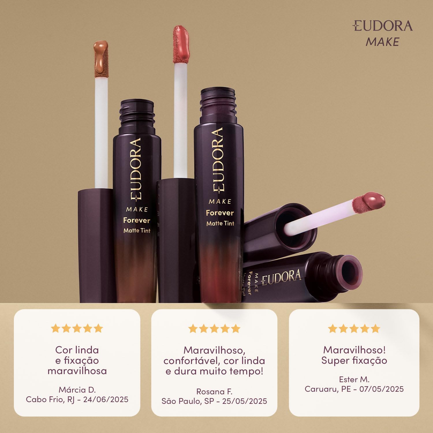 Eudora Make Forever Batom Líquido Bordô Intenso Matte Tint 4ml - Imagem 3