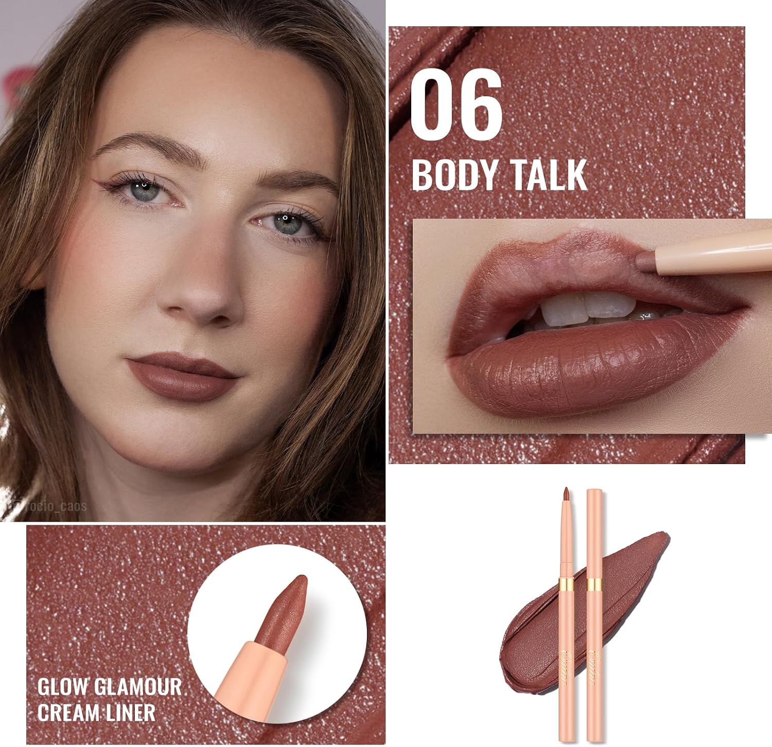 Oulac Lápis delineador labial marrom, giz de cera lipliner retrátil à prova d'água, suave, de longa duração e à prova d'água, contorno de seus lábios, beleza vegana, 06 Body Talk - Imagem 2